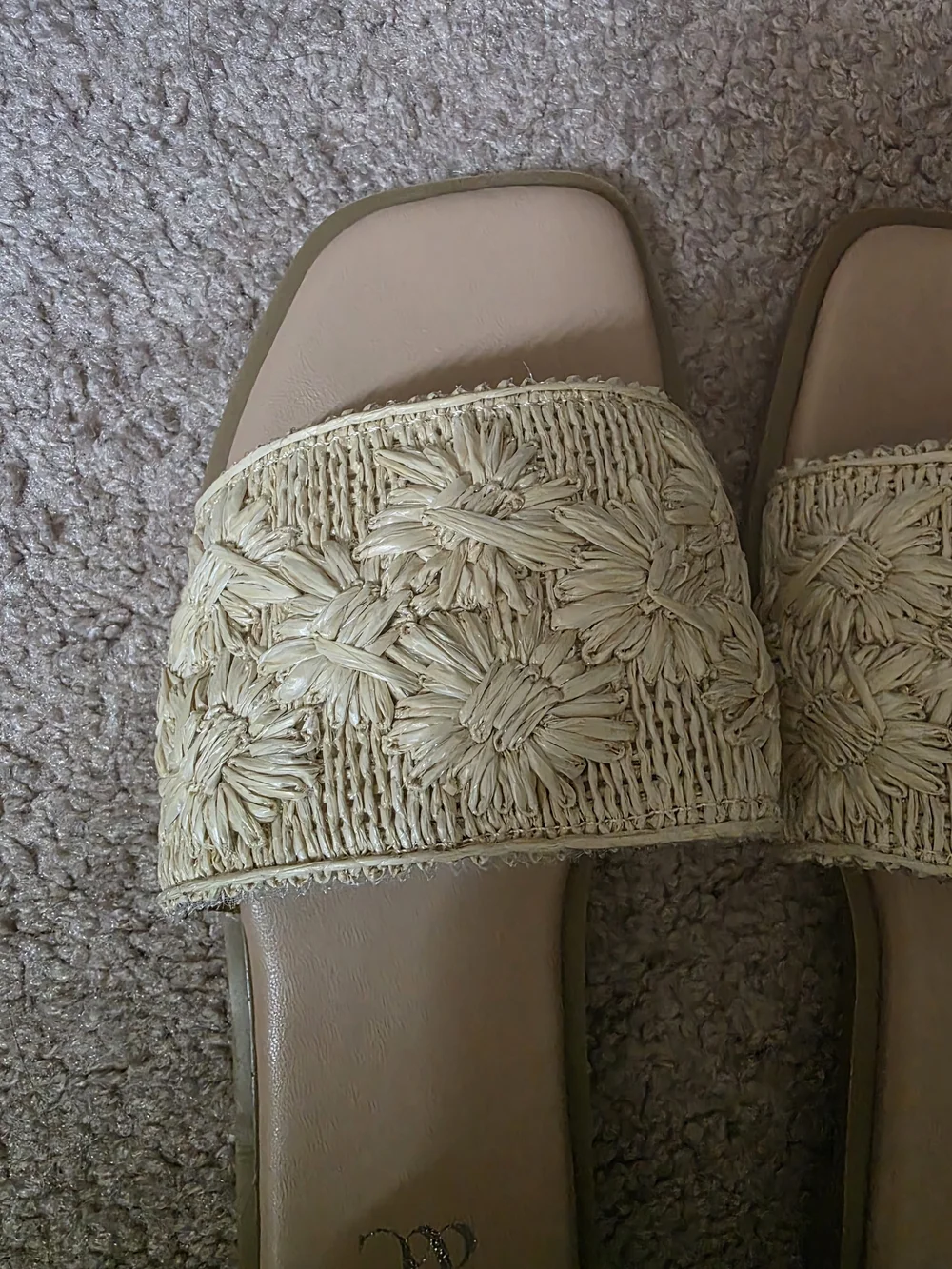 New York & Company Beige Braided Floral-Accent Slide Sandals